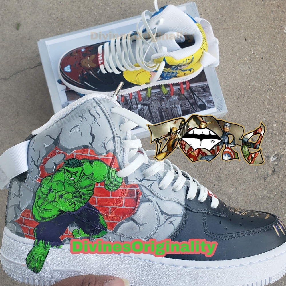 **Custom** MARVEL themed Nike AF1 high Spiderman Wolverine Captin America Hulk - Picture 4 of 10
